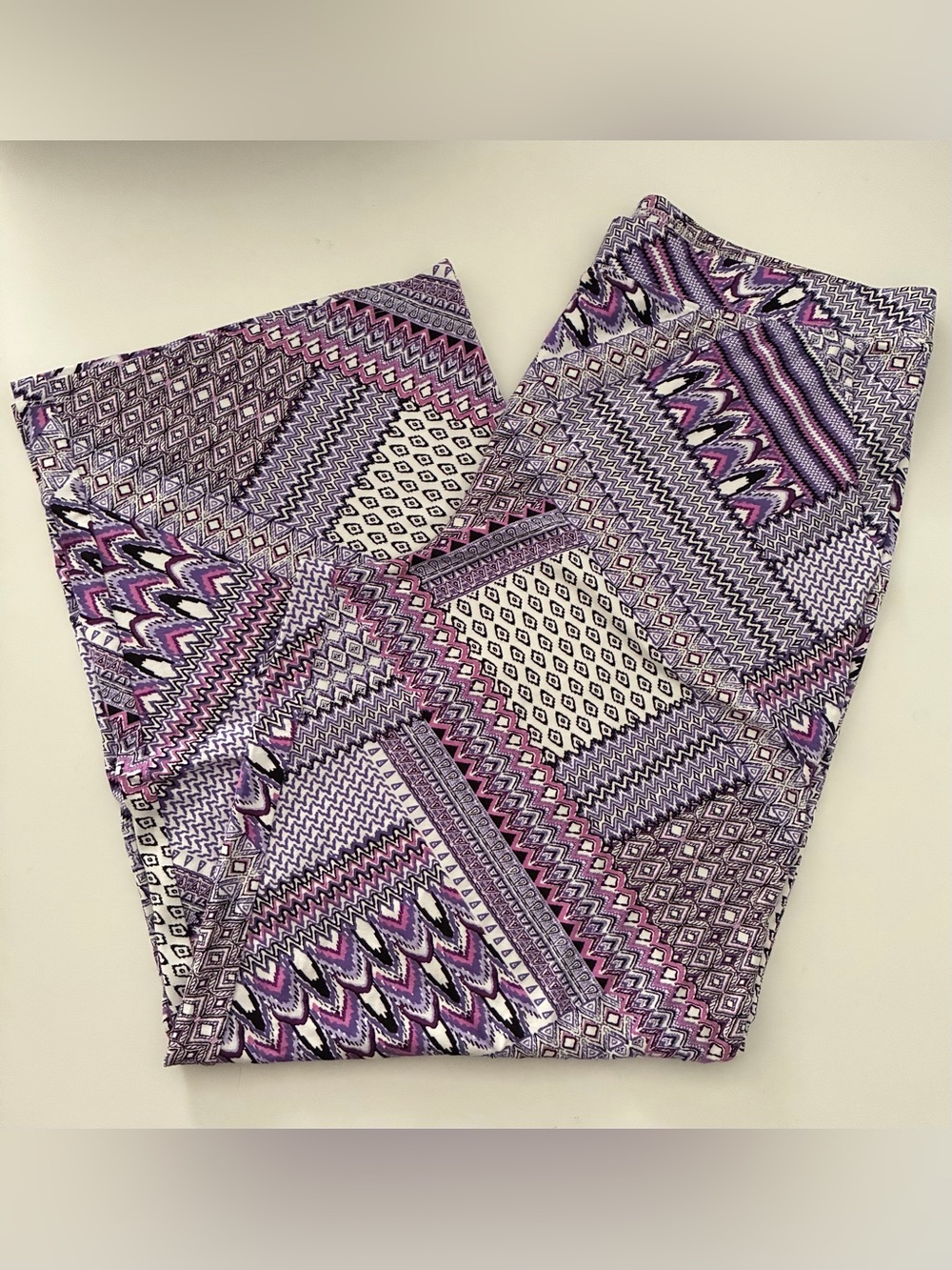 NEW! d&Co BEACH Purple Print Pull-On Pants Size LARGE Pockets QVC D&CO